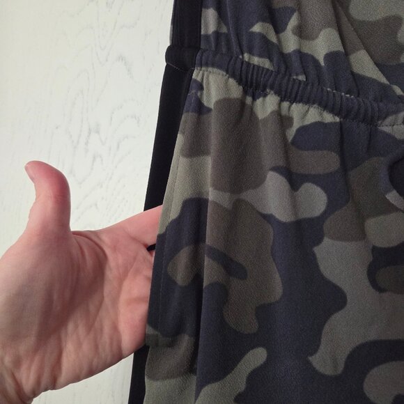 Express Size S Strapless Green Camouflage Pant Jumpsuit Pockets Camo Sleeveless - Picture 4 of 6